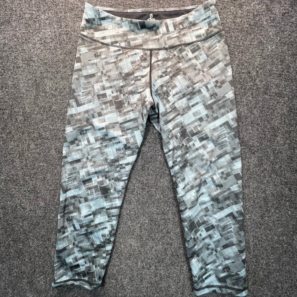 Prana Capri Leggings Womens M Gray Blue Digital Pixel Print Activewear Workout
